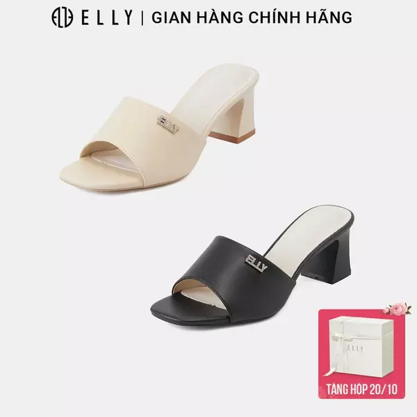 Dép cao gót nữ ELLY EGM232 da microfiber mũi vuông gót 6.5cm sang trọng