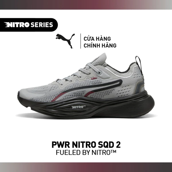 Giày Tập Luyện PUMA Unisex PWR NITRO SQD 2 Gray Echo-Black-Ruby Shimmer-White Màu Xám