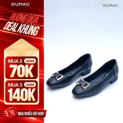 Giày Cao Gót Nữ GUMAC Bít Mũi Đế Vuông 3cm Phối Khóa Kim Loại Đệm Êm Chân Công Sở GG05028