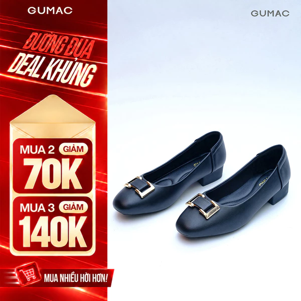 Giày Cao Gót Nữ GUMAC Bít Mũi Đế Vuông 3cm Phối Khóa Kim Loại Đệm Êm Chân Công Sở GG05028