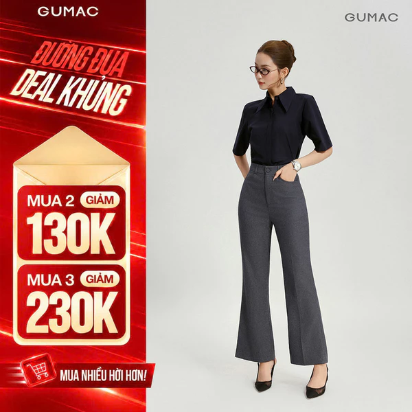 Quần Tây Nữ GUMAC Ống Loe Lưng Cao Cạp Cao Kaki Nhật Đứng Form Cạp Cao Túi Xéo Thời Trang QG03006