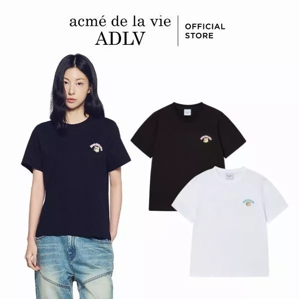 Áo Thun Nữ ADLV Woman Mini AC Bear dáng Standard màu Đen/Trắng - Hàng chính hãng