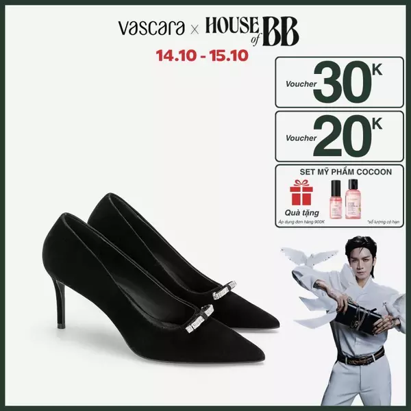 Vascara Giày Bít Mũi Velvet Đính Đá Trang Trí - BMN 0751