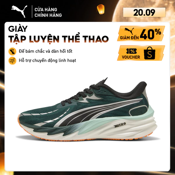 Giày Chạy Bộ PUMA Nam Velocity NITRO 4 Green Terrain-Heat Fire Màu Xanh Lá