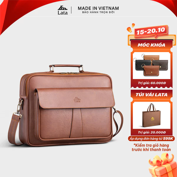 Cặp Công Sở Lata (Thời trang nam basic đựng vừa laptop 14 inch - Cặp da CA43)