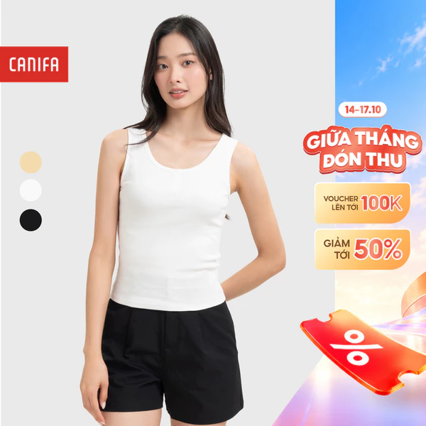 Áo ba lỗ nữ trẻ trung phóng khoáng cổ tròn sát nách, áo hai dây nữ form ôm tôn dáng CANIFA 6TA26S001
