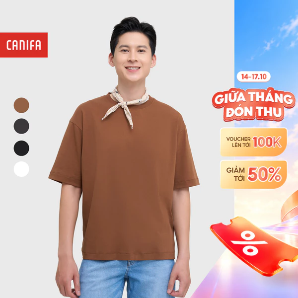 Áo phông nam CANIFA cộc tay cổ tròn chất cotton mềm mại dáng basic 8TS25S012