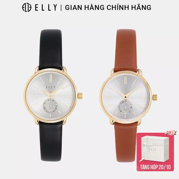 Đồng hồ nữ ELLY EH21 dây da thật mặt phủ sapphire chính hãng