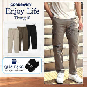 Quần Kaki Túi Hộp Nam ICONDENIM Form Ống Suông, Tag Kim Loại ICDN Cá Tính QKID0042