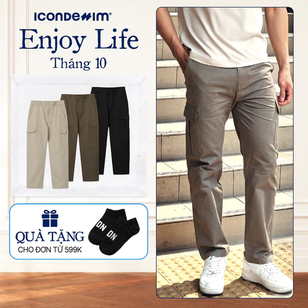 Quần Kaki Túi Hộp Nam ICONDENIM Form Ống Suông, Tag Kim Loại ICDN Cá Tính QKID0042