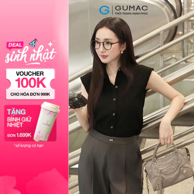Áo kiểu nữ dáng suông GUMAC vai có đệm mỏng rã đô thân trước và thân sau AF01048
