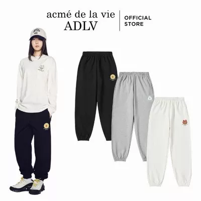 Quần Nỉ ADLV Basic Logo With Line Friends dáng oversized màu Đen/Kem/Muối tiêu - Hàng chính hãng