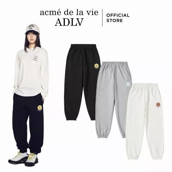 Quần Nỉ ADLV Basic Logo With Line Friends dáng oversized màu Đen/Kem/Muối tiêu - Hàng chính hãng