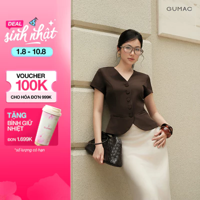 Áo Kiểu Nữ GUMAC Rã Decoup Ôm Nhẹ Tôn Dáng Đính Nút Bọc Tinh Tế Sang Trọng AF05039 - AG07098