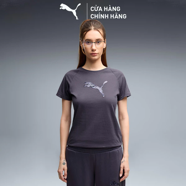 Áo Thun Thể Thao PUMA Nữ Sequins Tee Inky Depths Màu Xám