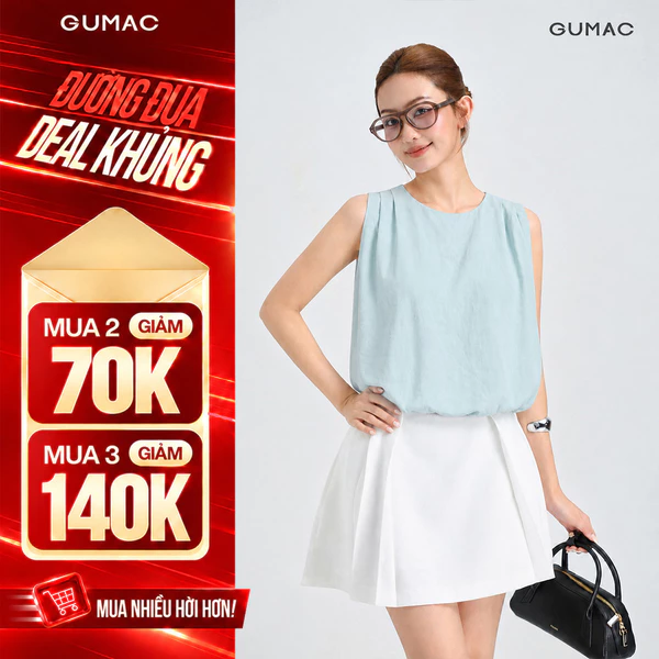 Áo Kiểu Nữ Gmorning - GUMAC Form Bí Không Tay Cổ Tròn Trẻ Trung Hiện Đại YAG05009