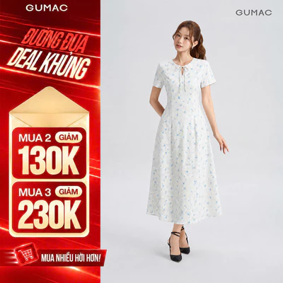 Đầm Nữ GUMAC Họa Tiết Hoa Có Hai Túi Sườn Tay Nhún Vai Dịu Dàng Nữ Tính Hiện Đại LDG06098