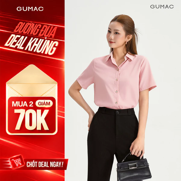 Áo Sơ Mi Nữ GUMAC Áo Kiểu Công Sở Tay Ngắn Trơn Basic Chất Lụa Mango Mềm Mịn Cao Cấp BAE00002