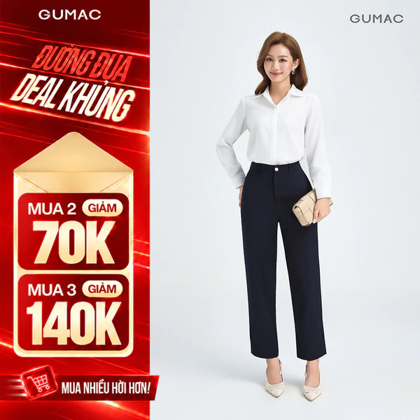 Quần Tây Nữ Ống Đứng 91cm GUMAC Baggy Công Sở Lưng Cao Cài Nút Vải Tuyết Mưa LQE0819