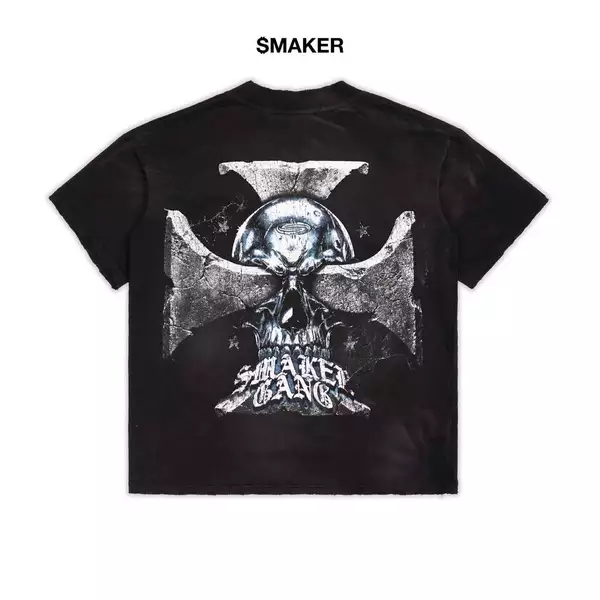 Áo thun màu đen 100% cotton washed - $MAKER GANG WASHED TEE IN BLACK