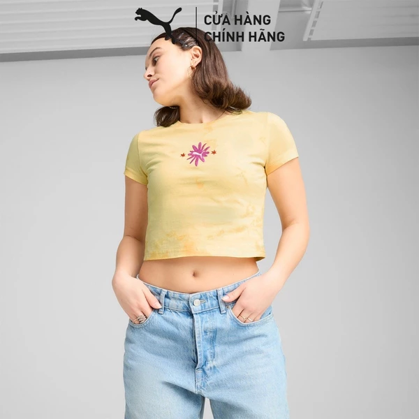 Áo Thun Thời Trang Tay Ngắn PUMA Nữ WARDROBE ESS Baby Tee Sunny Yellow Màu Vàng