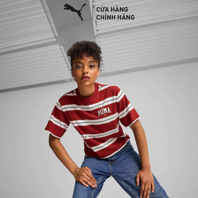 Áo Thun Thời Trang PUMA Nữ SQUAD Striped Tee Intense Red Màu Đỏ