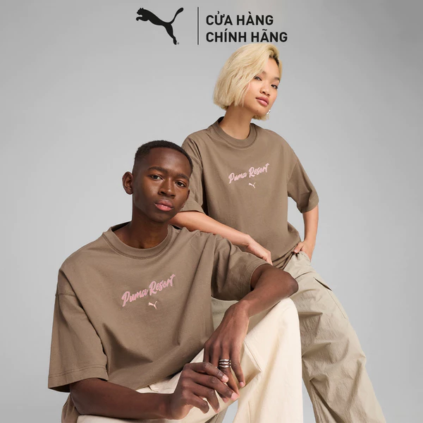 Áo Thun Thời Trang PUMA Unisex Premium ESS Graphic Totally Taupe Màu Nâu