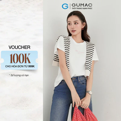 Áo thun nữ GUMAC cánh dơi form suông thoải mái thêu art ATF09005