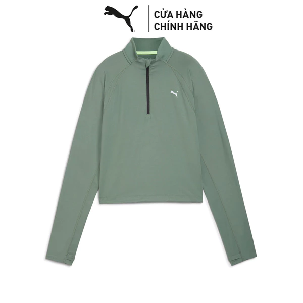 Áo Thun Chạy Bộ PUMA Nữ RUN CLOUDSPUN 1/4 ZIP W Eucalyptus Màu Xanh Lá