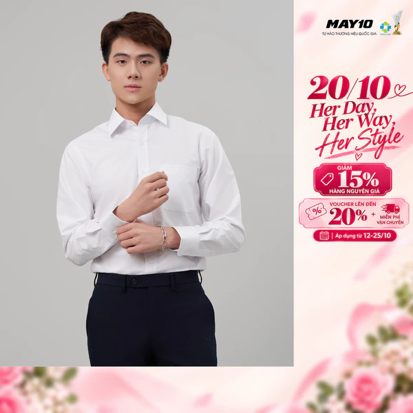Áo sơ mi nam dài tay màu trắng vải sợi tre mã AR745 (BACK TO SCHOOL)