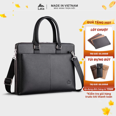 Cặp Công Sở da bò Lata (Thời trang nam basic đựng laptop 14 inch - Cặp da thật CADA09)