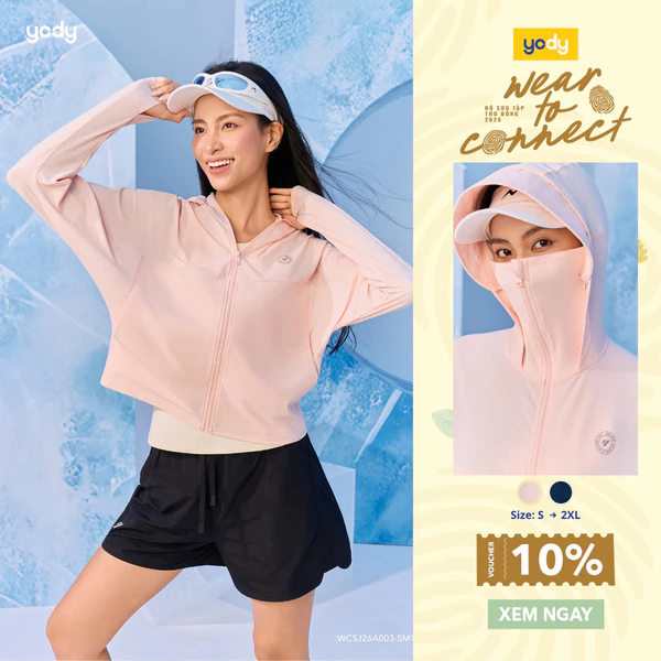 Áo khoác chống nắng nữ YODY che chắn tối ưu, bảo vệ da, cản tia UV, chất mịn mát WCSJ26A003