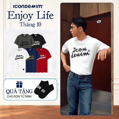 Áo Thun Nam ICONDENIM Họa Tiết Thêu Typo Hand-Draw Form Regular ATID0494