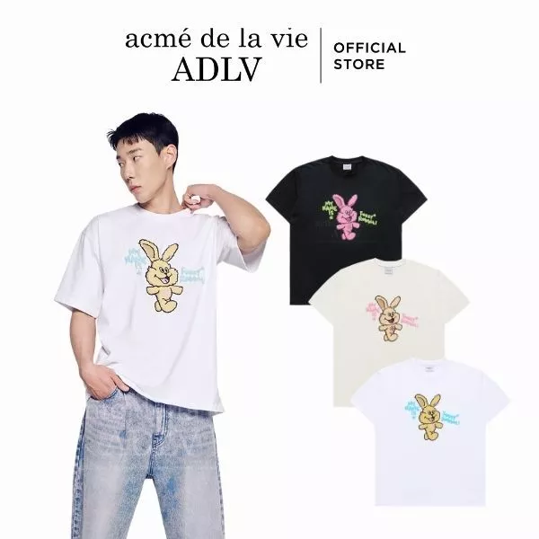 Áo Thun ADLV My Name Is Fuzzy Rabbit dáng oversized màu Trắng/Đen/Kem - Hàng chính hãng