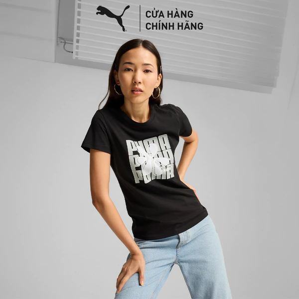 Áo Thun Thời Trang Nữ PUMA Graphics Wording Tee Black Màu Đen