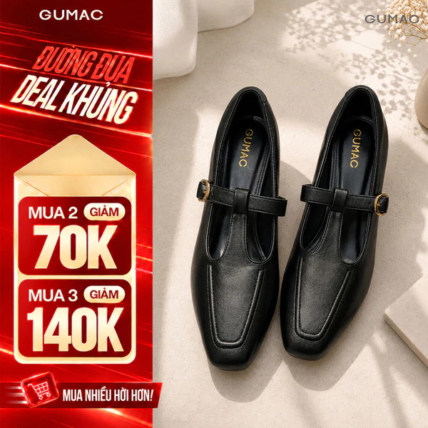 Giày Cao Gót Nữ GUMAC Gót Vuông 4.3cm Dây Quai Khóa Kim Loại Thiết Kế Thanh Lịch Đi Làm Đi Tiệc GG06029