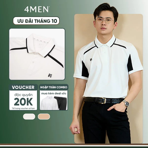 Áo Polo Rayon Rã Phối In Logo M Form Regular 4MEN PO163 vải mềm mịn, thoáng mát, thoải mái