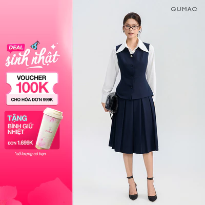 Set lẻ Áo gile GUMAC gài nút AG05004 - Chân váy GUMAC form A xòe VG05006 - Quần tây GUMAC ống loe QG05005
