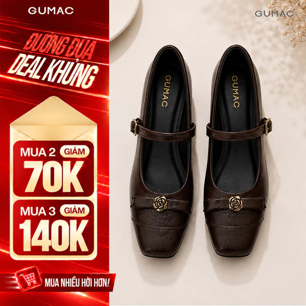 Giày Cao Gót Nữ GUMAC Gót Vuông 4cm Quai Ngang Khóa Kim Loại Hiện Đại Thanh Lịch Đi Làm Đi Tiệc GG08099
