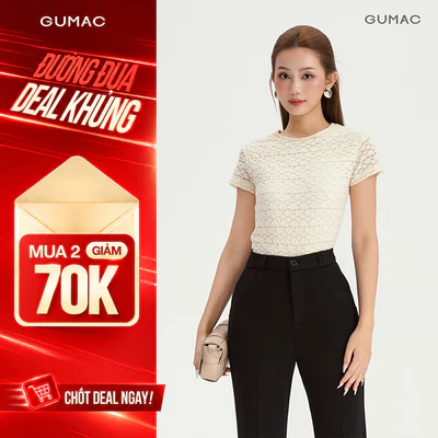Áo Thun Ren Nữ GUMAC Áo Thun Kiểu Tay Ngắn Cổ Tròn Ôm Nhẹ Co Giãn Thanh Lịch LATF0918