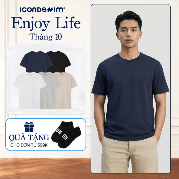 Áo Thun Unisex Cotton Cổ Tròn ICONDENIM Form Suông Basic Tee. Co Giãn 4 Chiều ATID0122