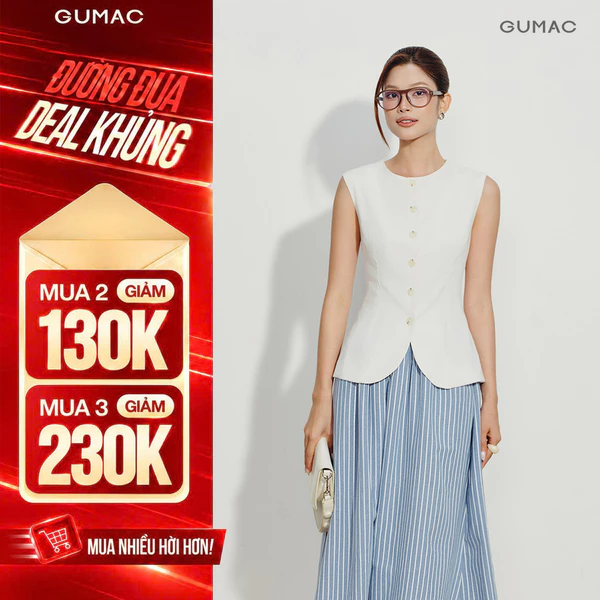 Áo Gile Nữ GUMAC Cổ Tròn Dáng Ôm Tôn Eo Lai Cong Nữ Tính May Lót Hai Lớp Thời Trang Cao Cấp AG07051
