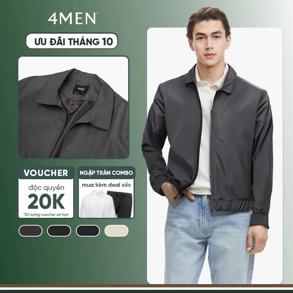 Áo khoác nam cổ bẻ 4MEN AK078, vải dù ép dày đẹp cao cấp may 2 lớp hạn chế thấm nước, cản gió, trẻ trung dễ mặc