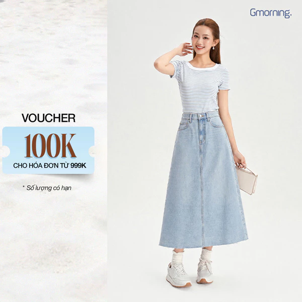 Chân Váy Jean Nữ Gmorning - GUMAC Form A Xòe Nhẹ Lai Cắt Thời Trang Trẻ Trung Hiện Đại YVJG03036