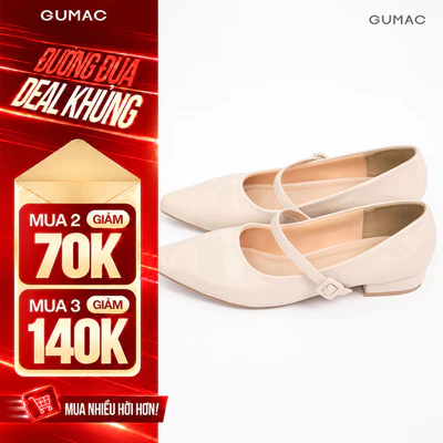 Giày Búp Bê Nữ GUMAC Thiết Kế Mũi Nhọn Quai Ngang Phối Khóa Thời Trang GF01078