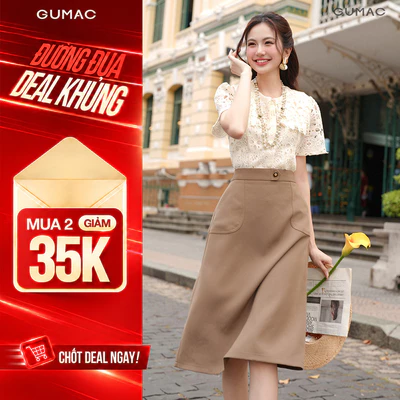 Chân Váy Chữ A Nữ GUMAC Chân Váy Công Sở Lưng Cao Dáng Dài Chất Tuyết Mưa Có Túi Đắp Thanh Lịch LVE1202