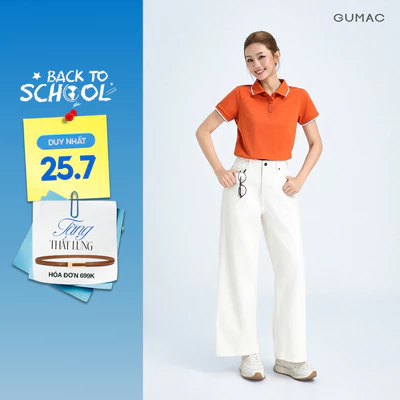 Quần jeans nữ GUMAC trắng ống suông thắng cơ bản jeans mềm dày dặn thoáng mát LQJF1102