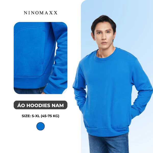 NINOMAXX Áo Hoodies Nam Tay Dài Cổ Tròn 2308005