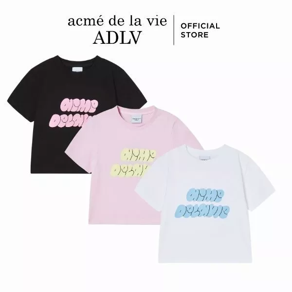 Áo Thun nữ ADLV Cloud Font dáng crop màu đen/hồng/trắng - Hàng chính hãng