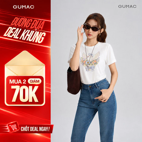 Áo Thun Nữ Gmorning - GUMAC Form Regular Cổ Tròn Tay Ngắn In Hình Thời Trang Dễ Phối YATG07007